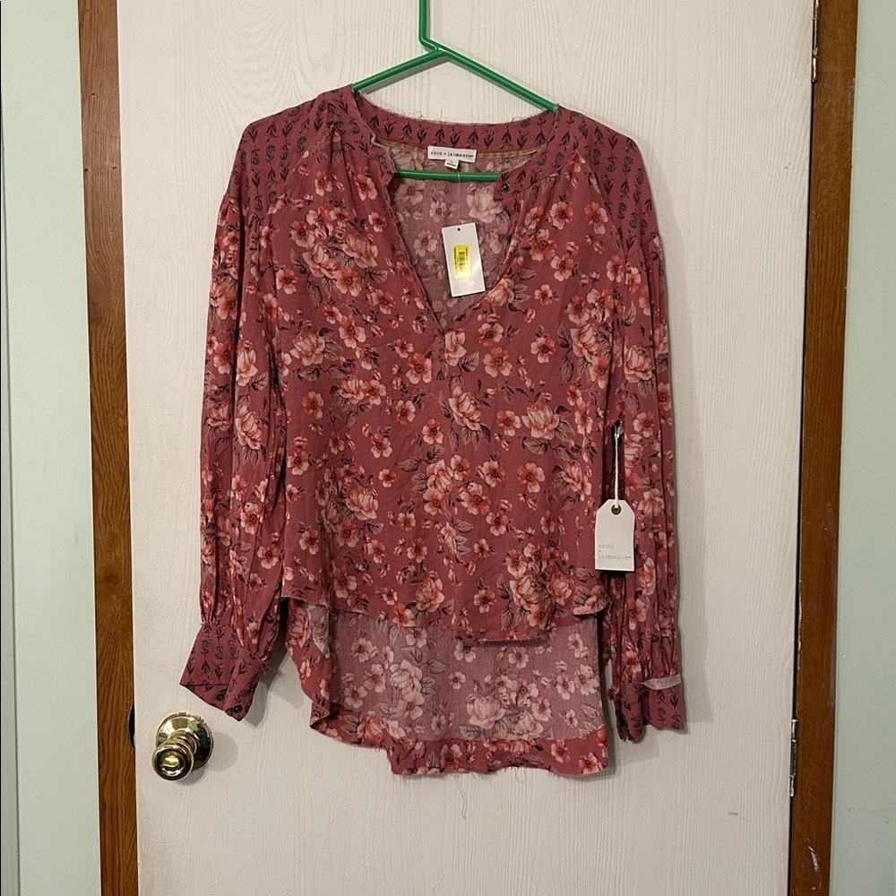 Coco and Jaimeson woven Mixed Print Henley Shirt With Raw Edge Details